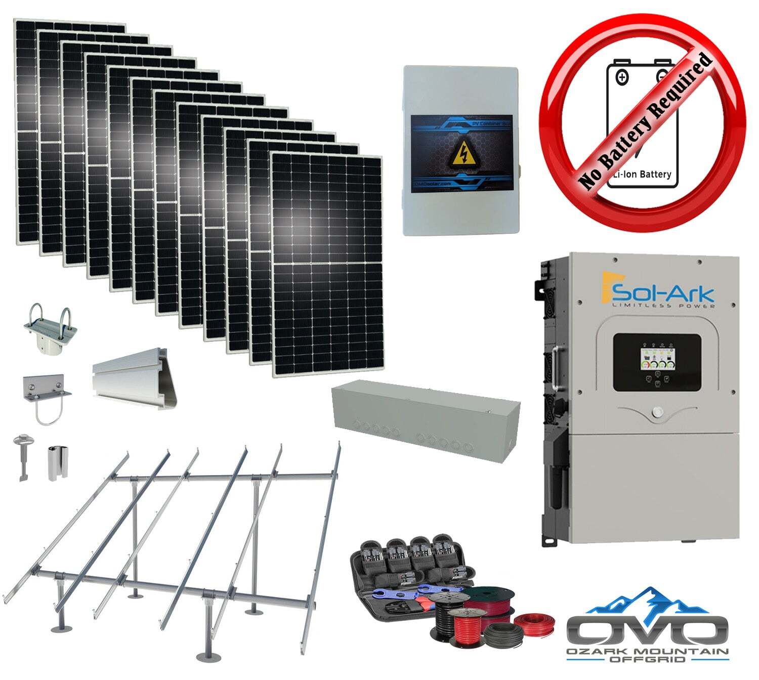 6KW Complete Offgrid Solar Kit + 15K Sol-Ark Inverter +6.6KW Solar with Ground M