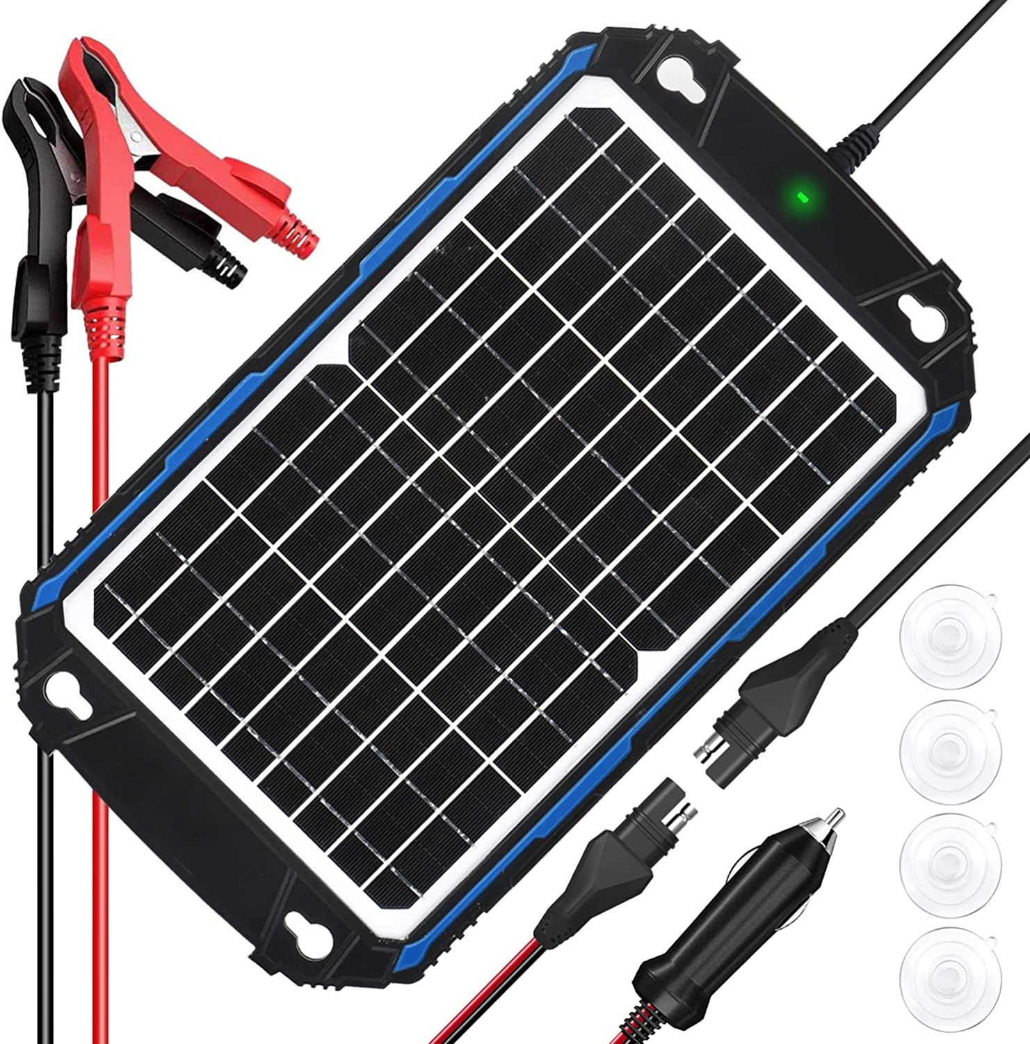 SUNER POWER Waterproof 12W 12V Solar Battery Charger & Maintainer Pro, Built-In