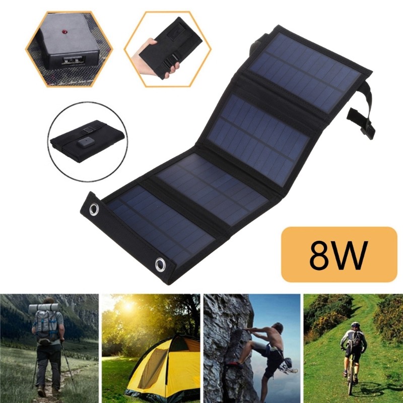 8W Foldable Waterproof Outdoor Camping Hiking Phone Charger Cells
