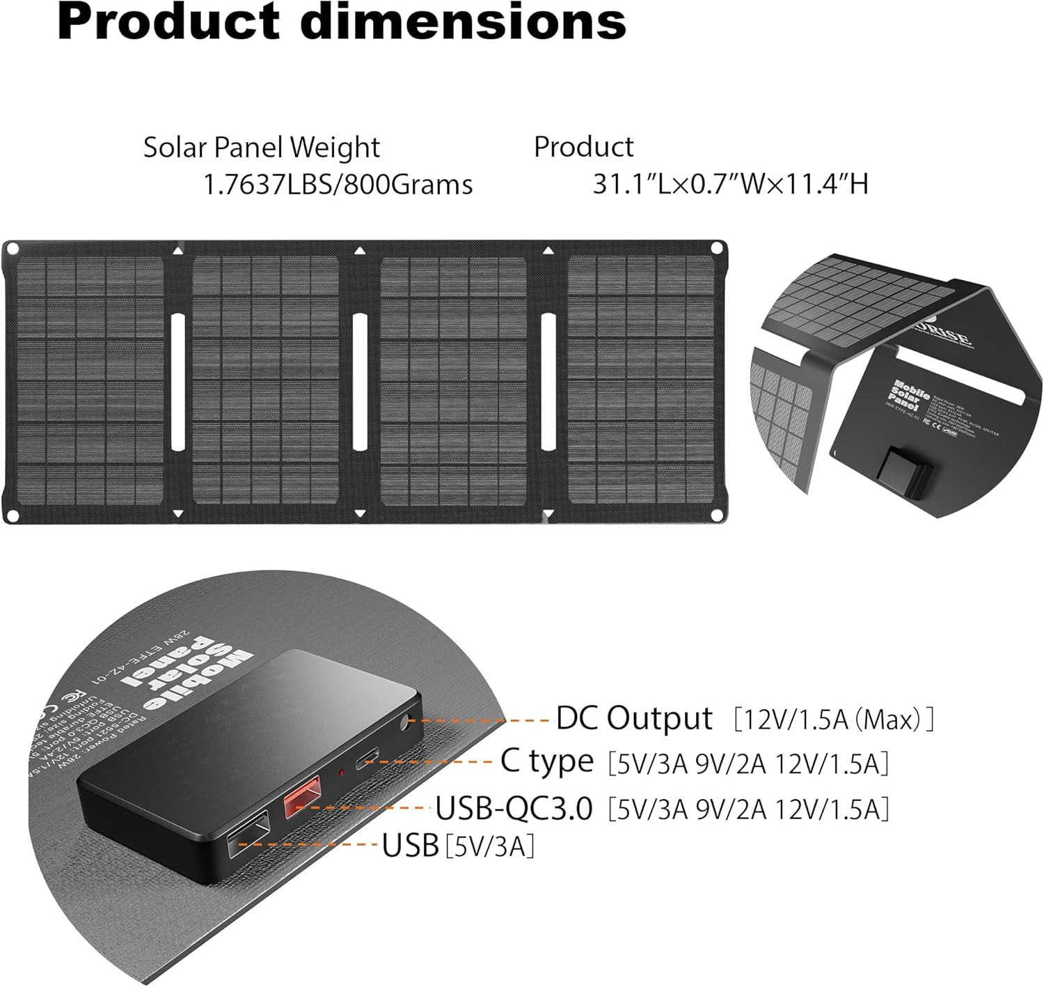 Portable Foldable Solar Panel USB-C & USB-A Fast Charging,28W,Ideal for Disaster