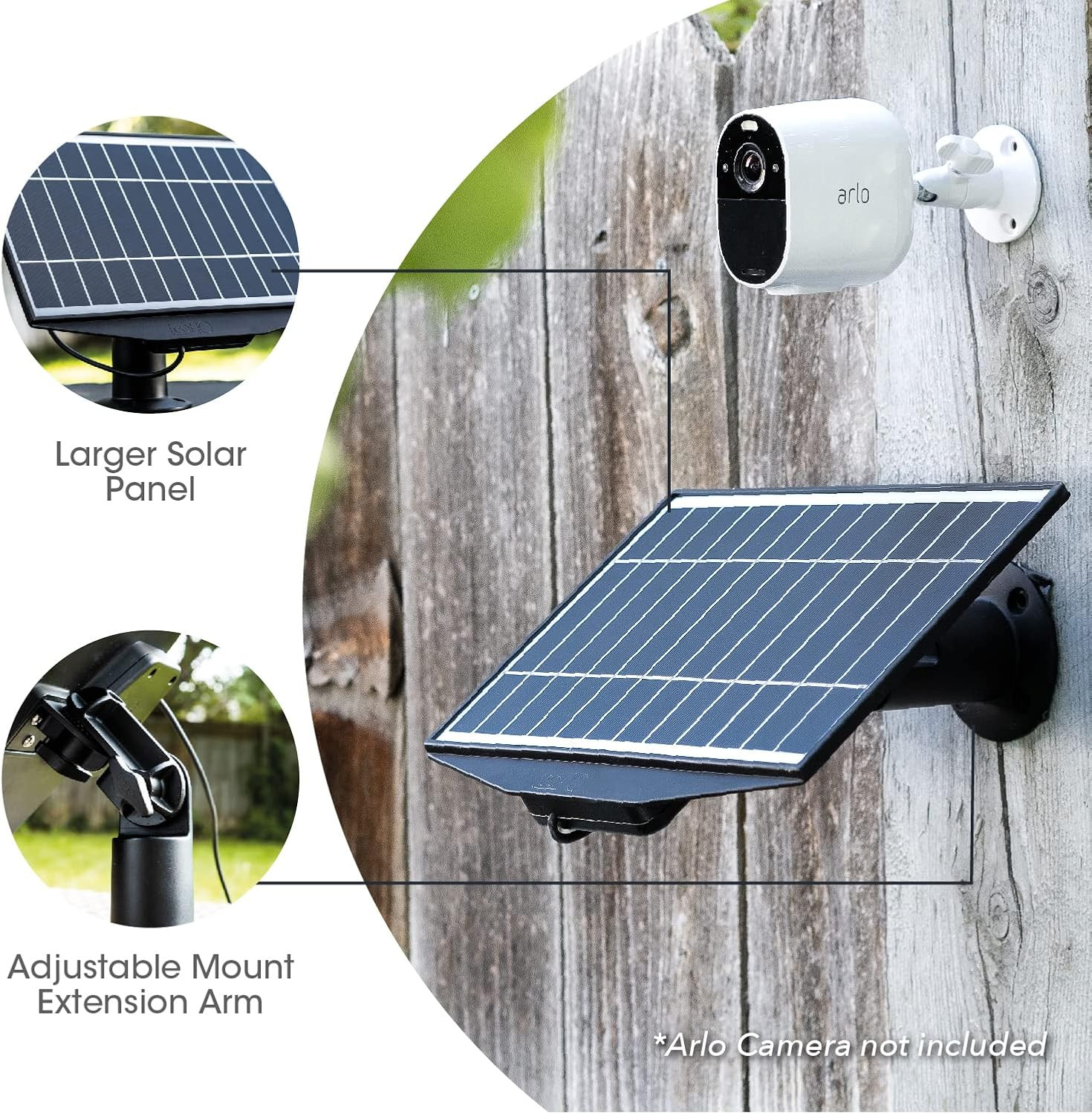 6W Solar Panel Charger Compatible with Arlo Pro 3 Floodlight, Pro 4 & Pro 5S Out