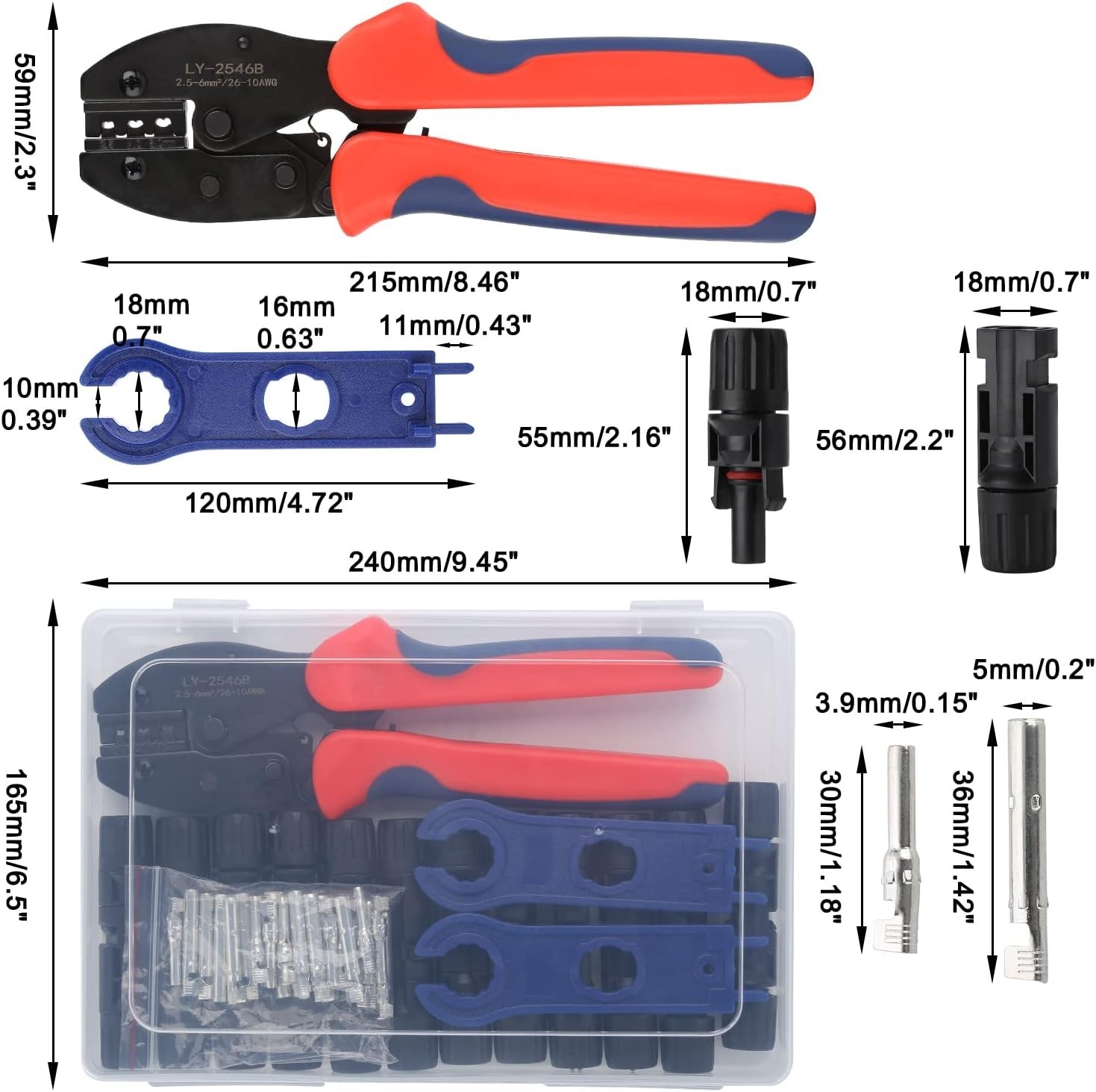 Solar Crimping Tool for Solar Panel Cable with 12 Pairs Solar Connectors, 1PC…