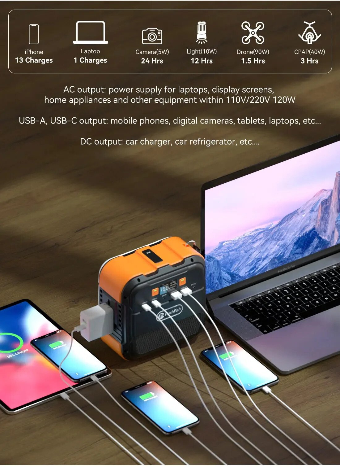 98Wh/26800mAh 120W Portable Power Station Mobile Supply Solar Generators Battery