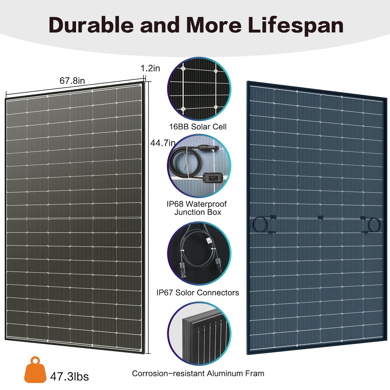 JJN Bifacial 400 Watt Solar Panel, NType 16BB 400W Solar Panels, 25% High Eff…