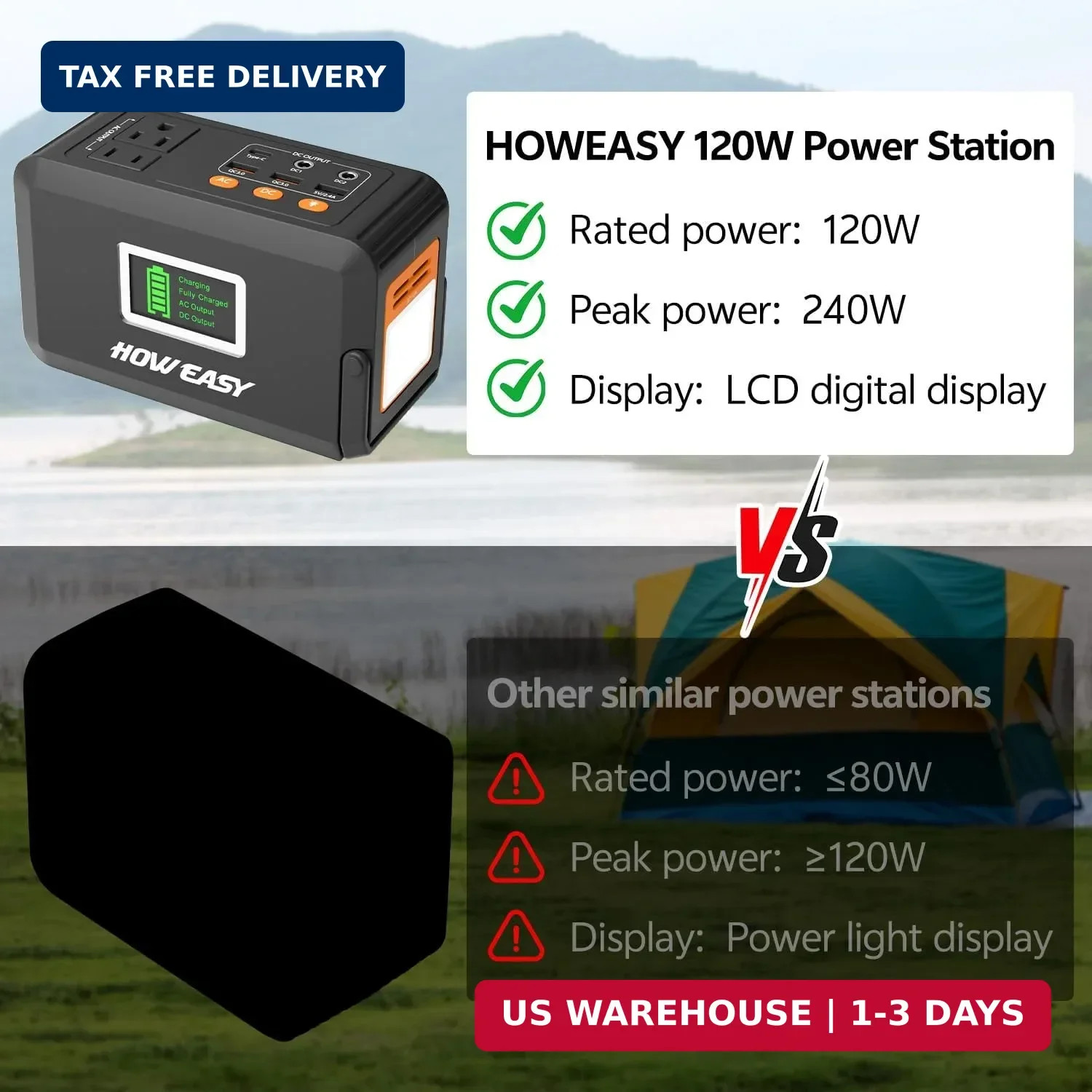 HOWEASY Portable Power Station,120W(240W Peak) Solar Generator,88Wh Lithium Batt