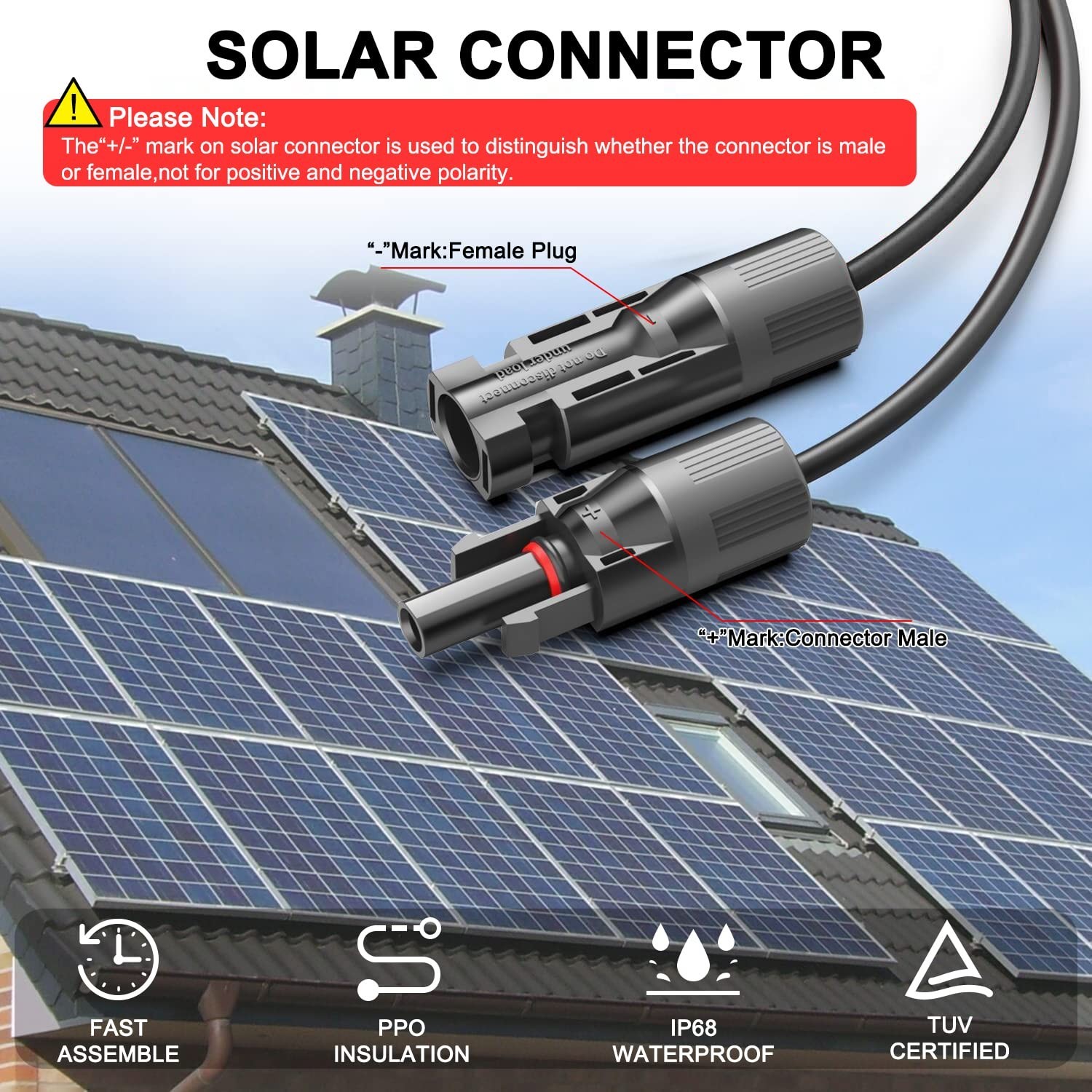 Versatile 16.5FT Solar Connector to 8mm Cable – Ideal for Portable Generators