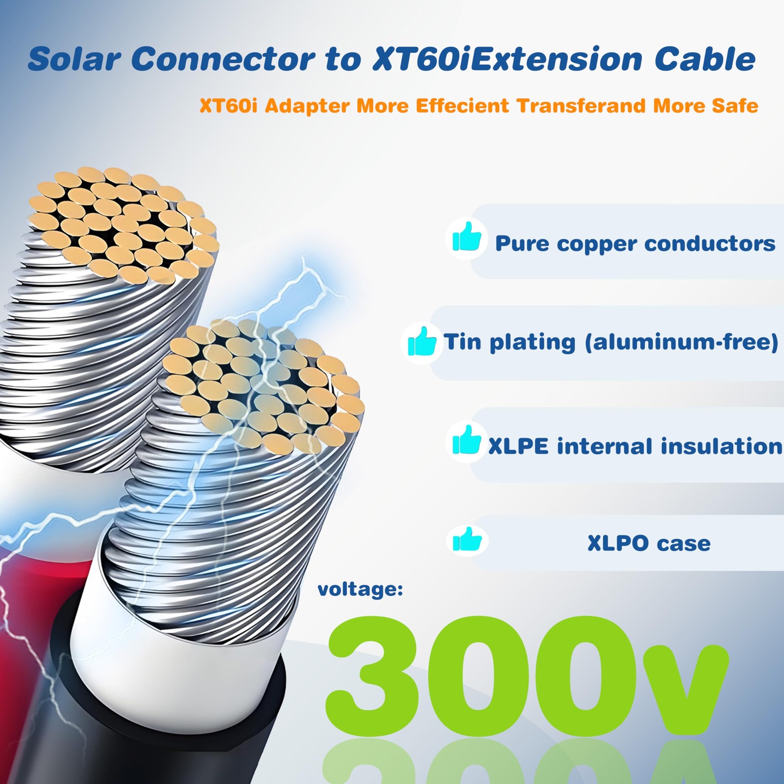 Solar to XT60i Charge Extension Cable 3FT/6FT/12FT/25FT/50FT, Solar Connector…