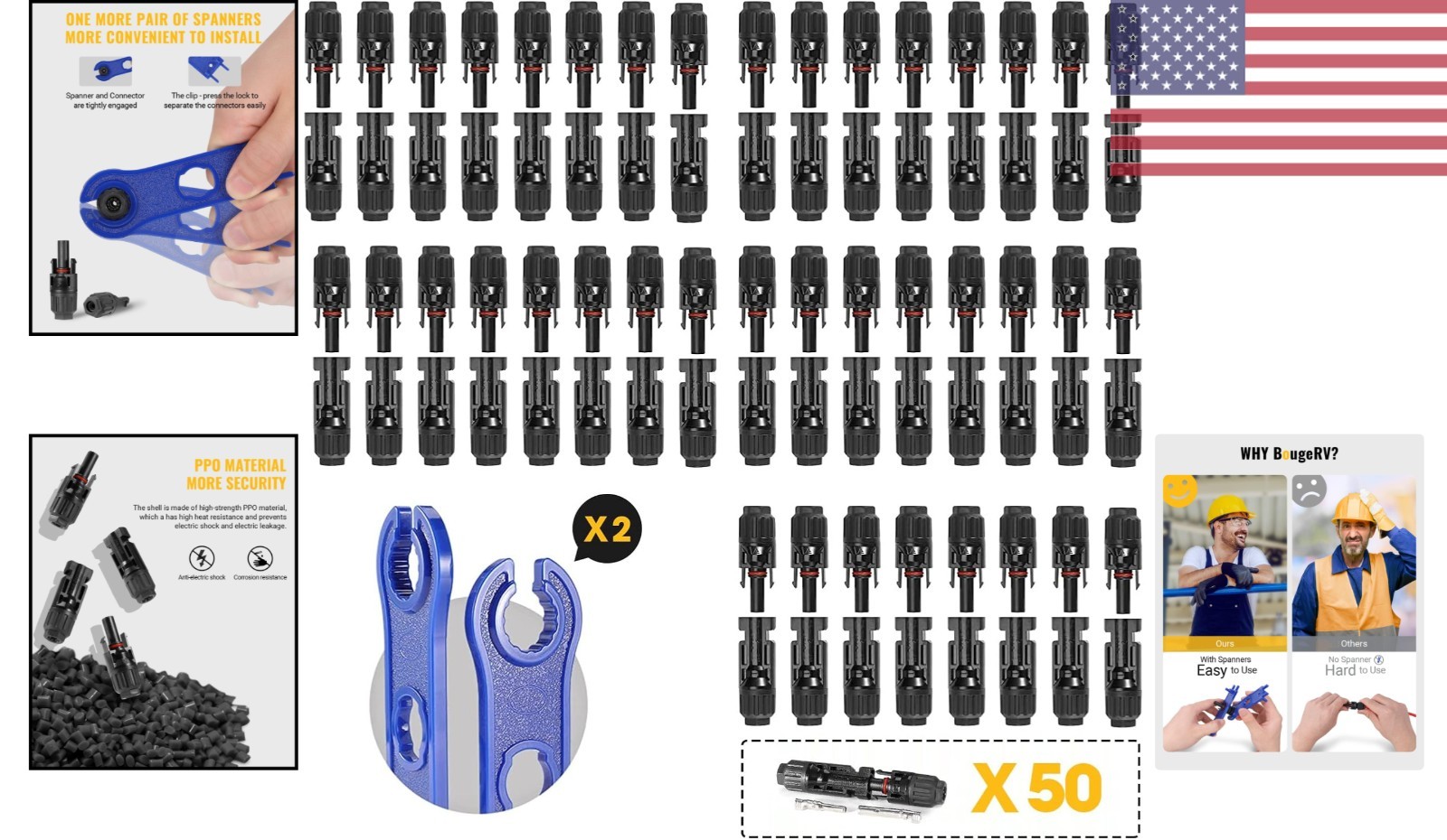 Complete Solar Installation Kit: 100PCS Connectors with Spanners and Extra Pins