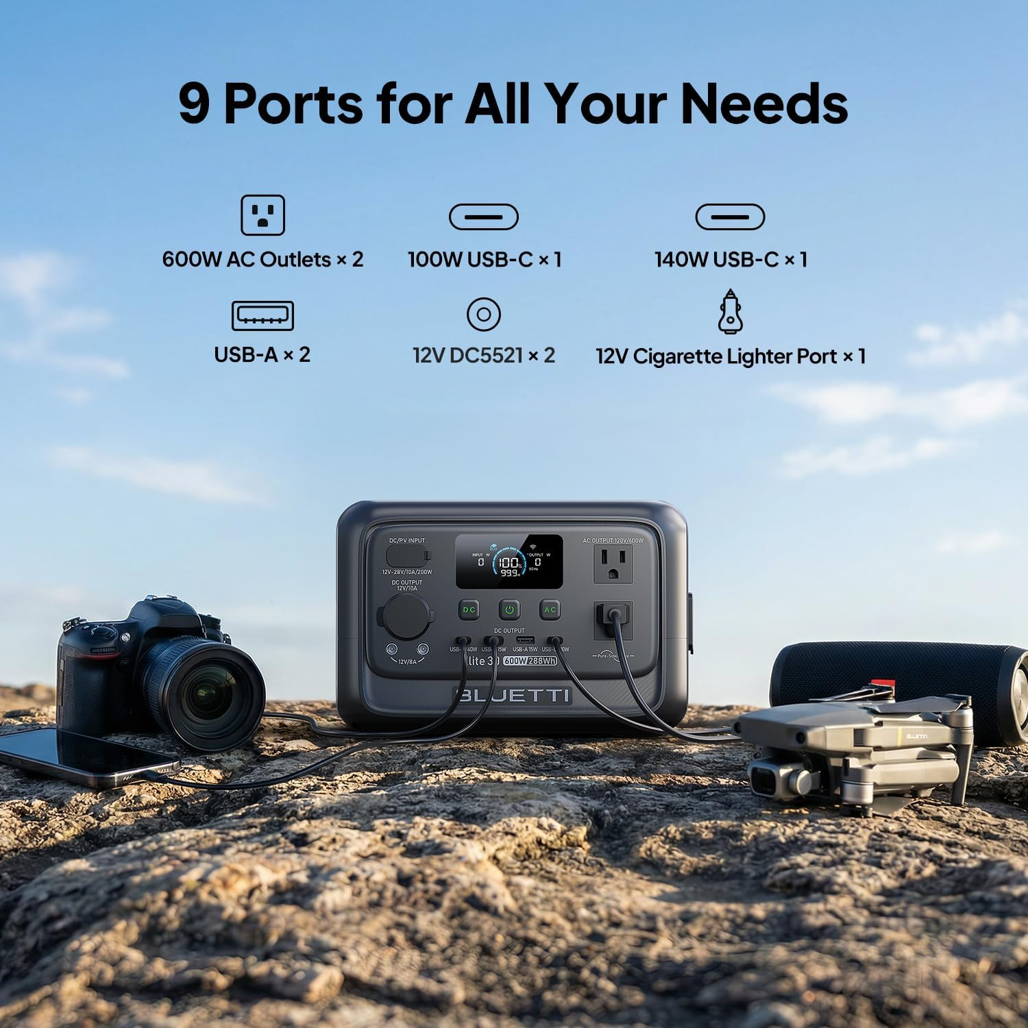 BLUETTI Elite 30 V2 288Wh 600W Portable Power Station Generator for Camping Trip