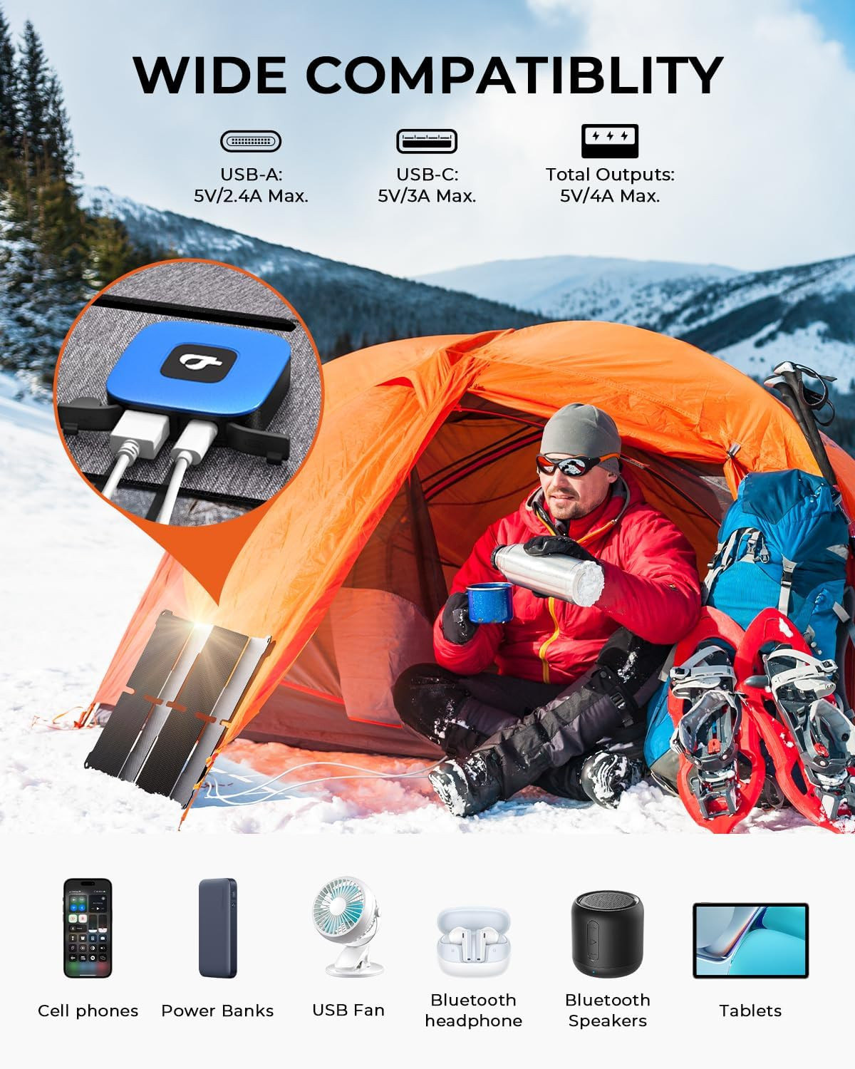 Ultra-Light 25W Waterproof Solar Charger with USB-A/C Ports for Travel & Camping