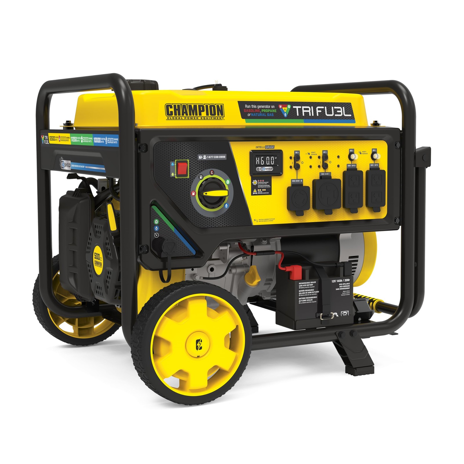 Champion Power Equipment 12,500-Watt Electric Start Tri Fuel Home Backup Port…