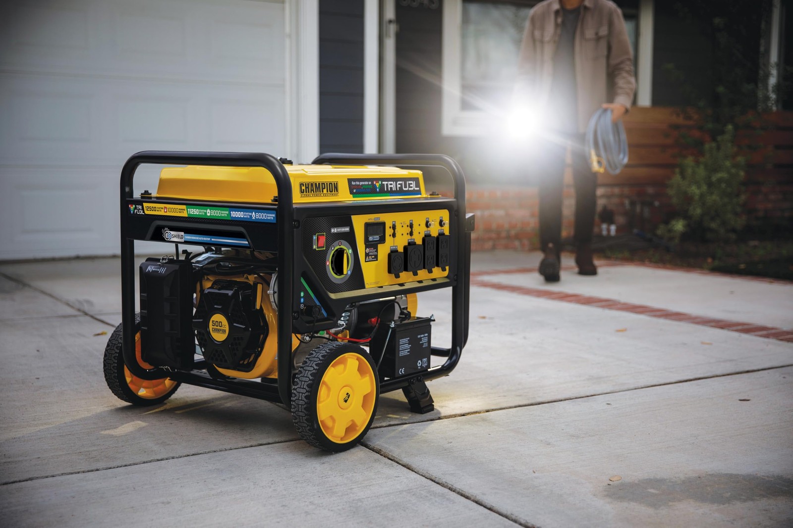 Champion Power Equipment 12,500-Watt Electric Start Tri Fuel Home Backup Port…