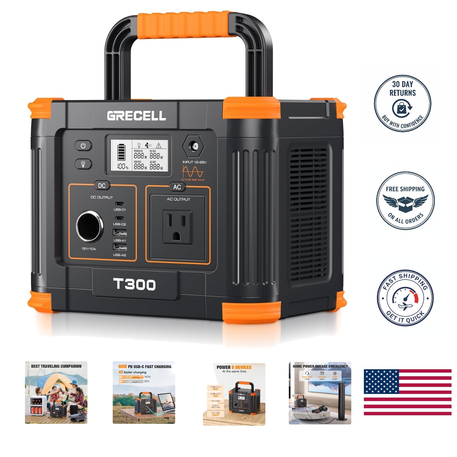 300W Portable Power Station – 230.88Wh Solar Generator for Camping & Backup