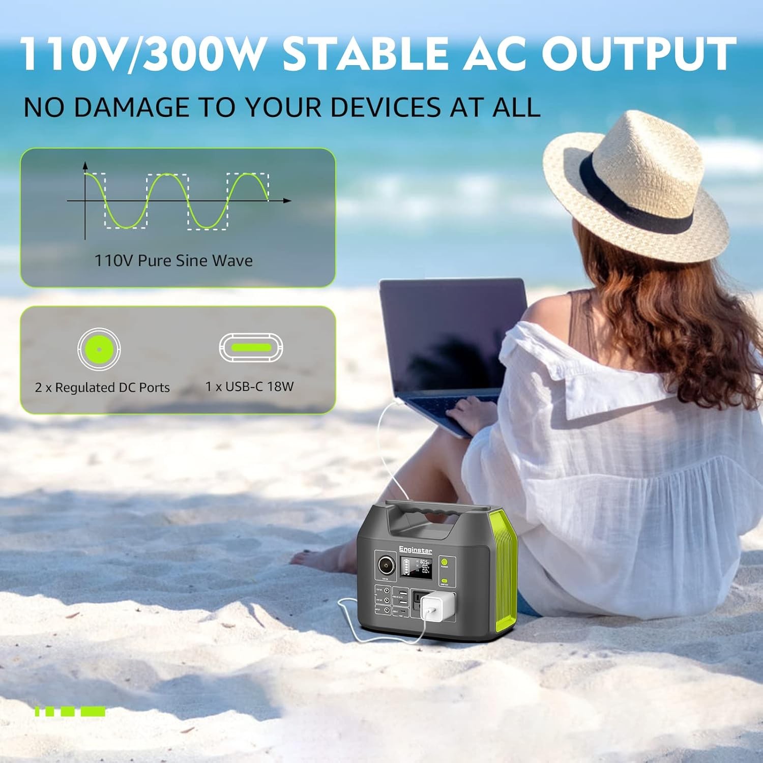 EnginStar 300W Portable Solar Generator 296Wh Backup Power