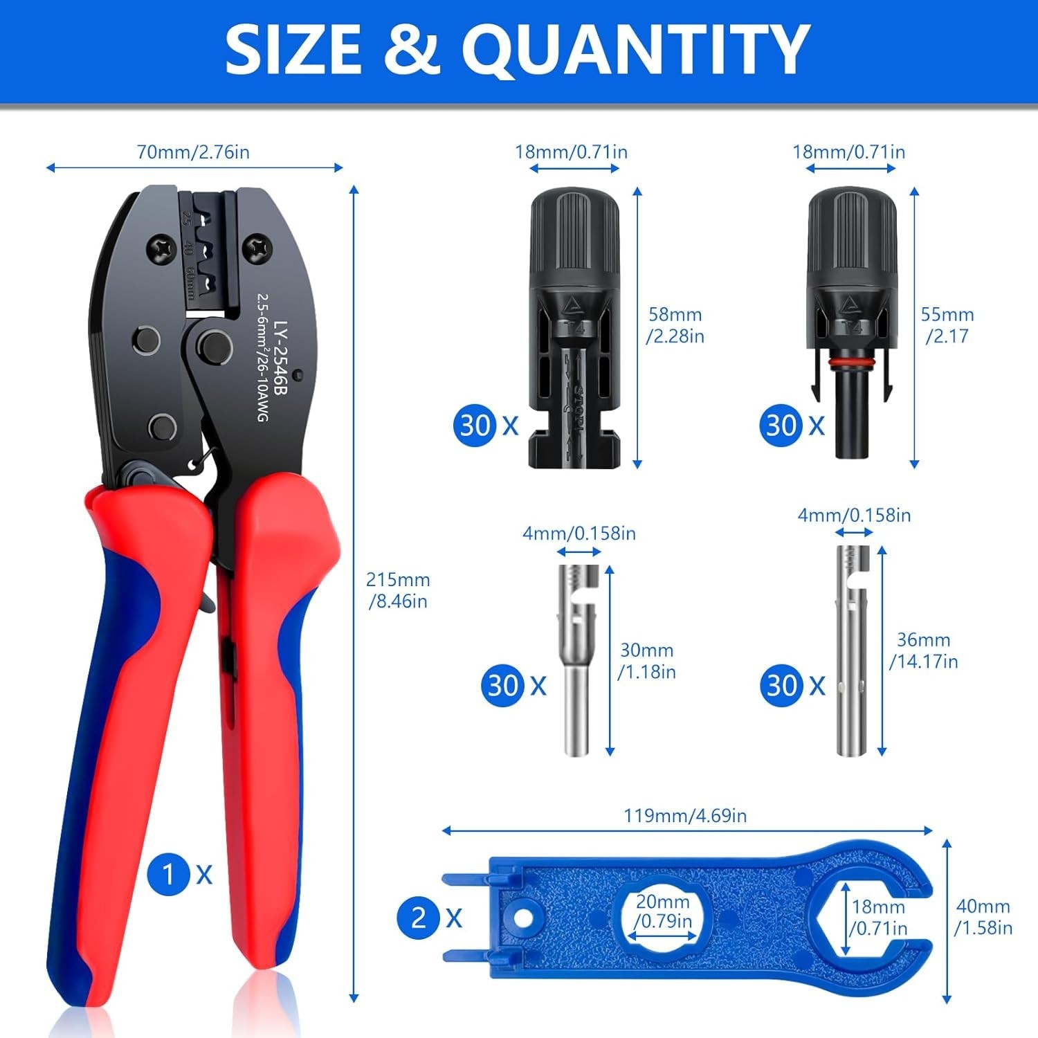 Comprehensive Solar Crimping Tool Kit – 60 Connectors for Reliable Installations