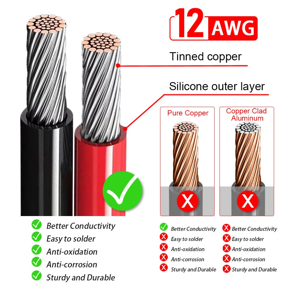 10ft XT60i Female to Solar Connector Solar Panel Extension Charging Cable 12 AWG