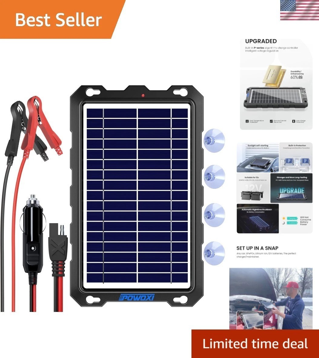 Upgraded 7.5W Solar Battery Maintainer with Smart Protection for 12V Systems