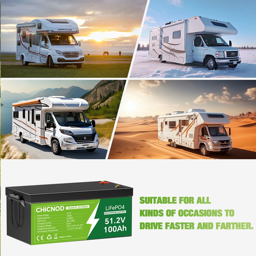CHICNOD 48V 100Ah LiFePO4 Lithium Battery w/ Bluetooth Smart BMS For RV Off-Grid