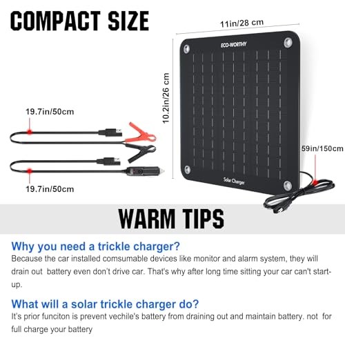 12V Waterproof Solar Car Battery Charger – 10W Portable Trickle