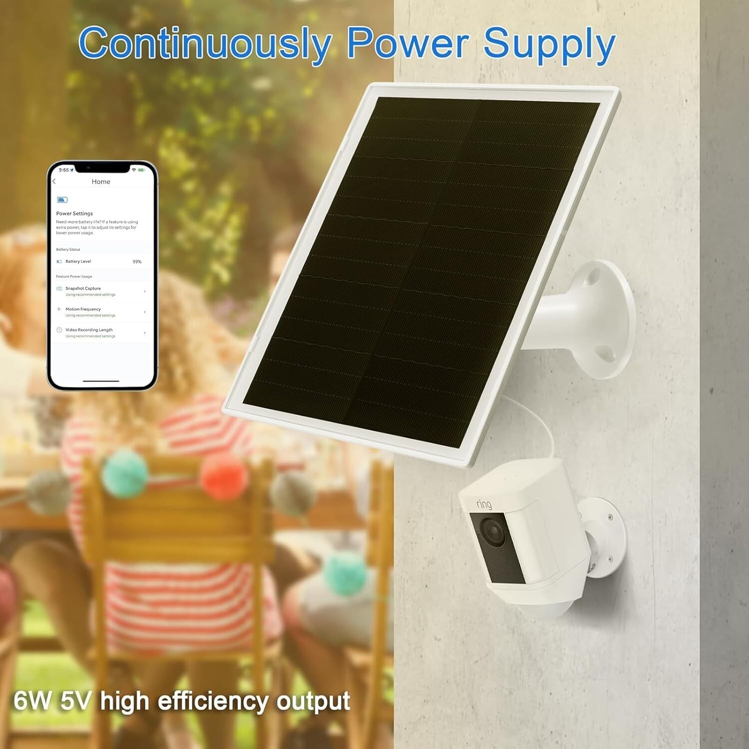 Solar Panel Charger for Ring Stick Up Cam, Cam Pro, 1Pack