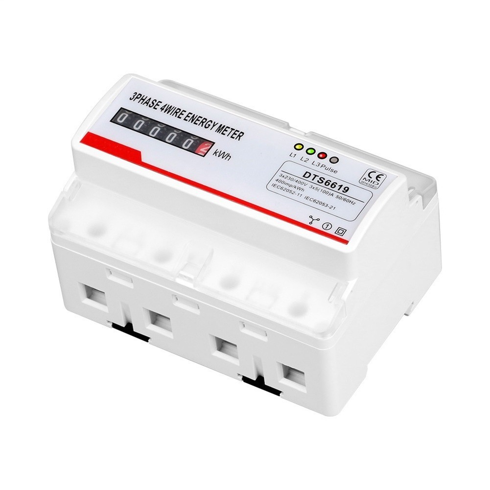 Rail Mounted Digital Three Phase Four Wire Energy Meter 100A 380V Measurement