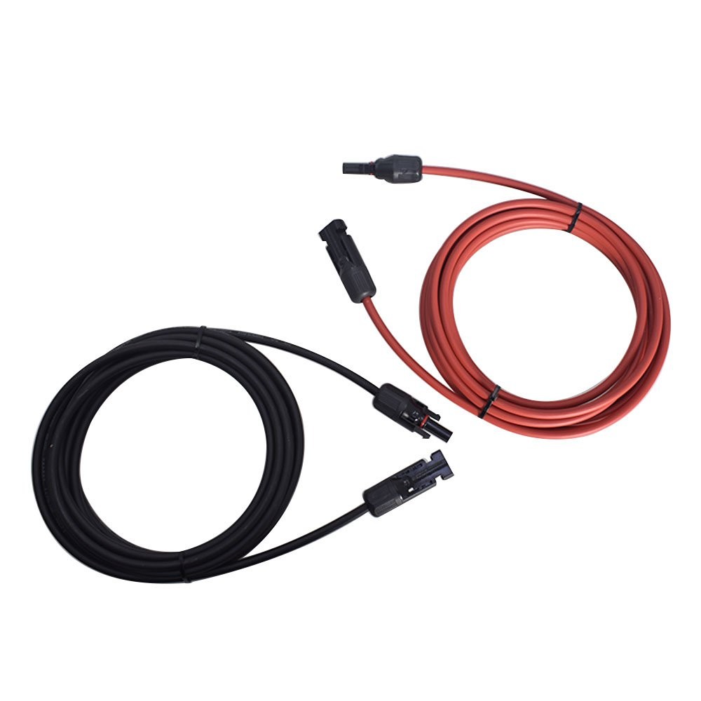 1 Pair 10ft 12AWG Black and Red Solar Panel Extension Cable Wire Connector