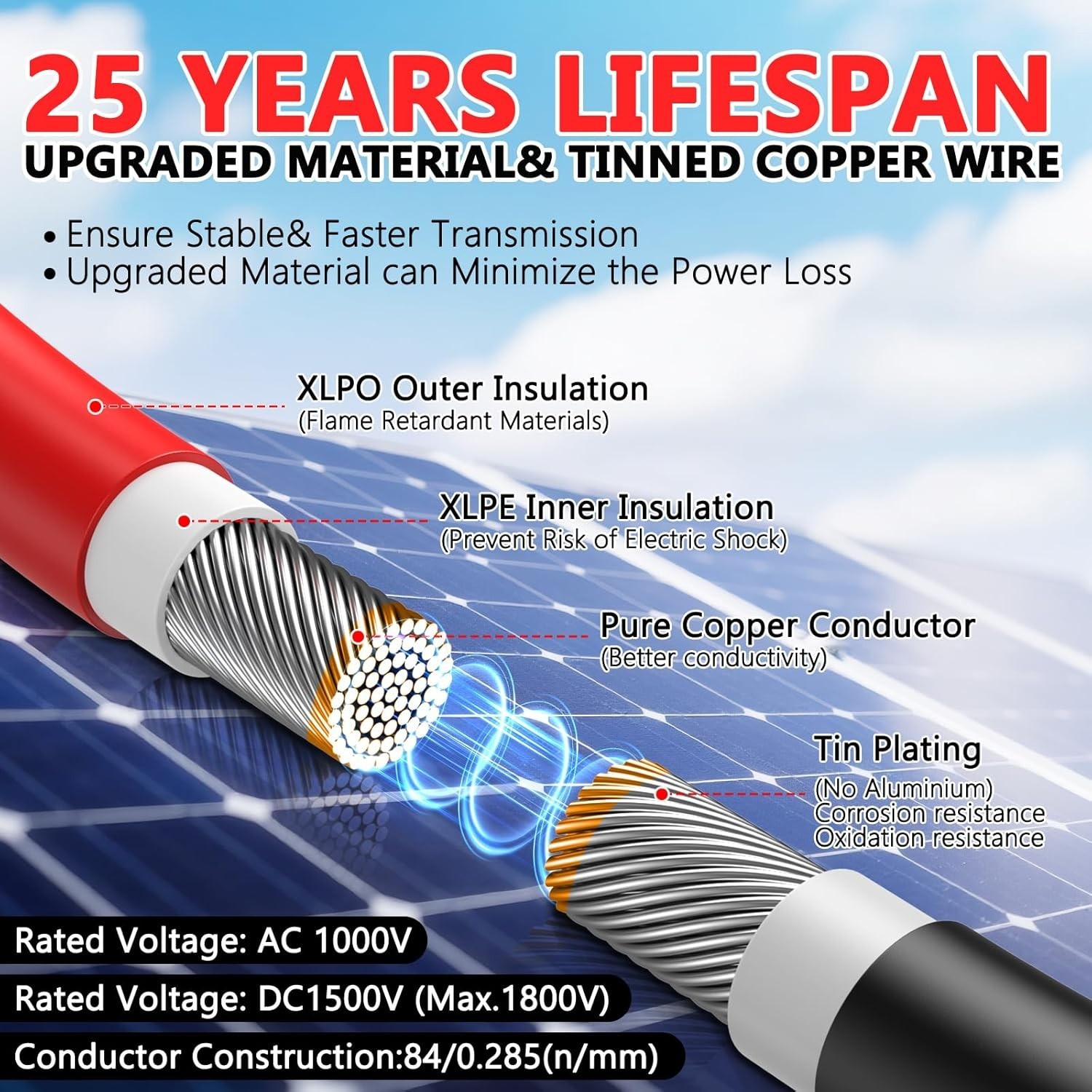 High-Efficiency 100FT Double 10AWG Solar Extension Cable for RV and PV Systems