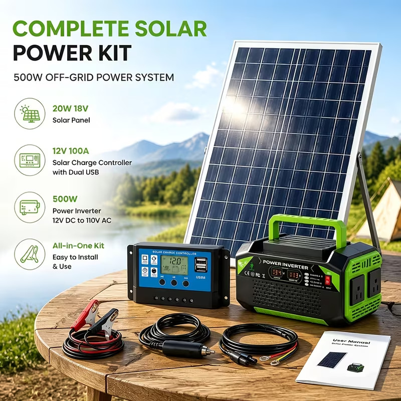 Portable Solar Charging Kit, 12V DC to 110V AC Solar Power System
