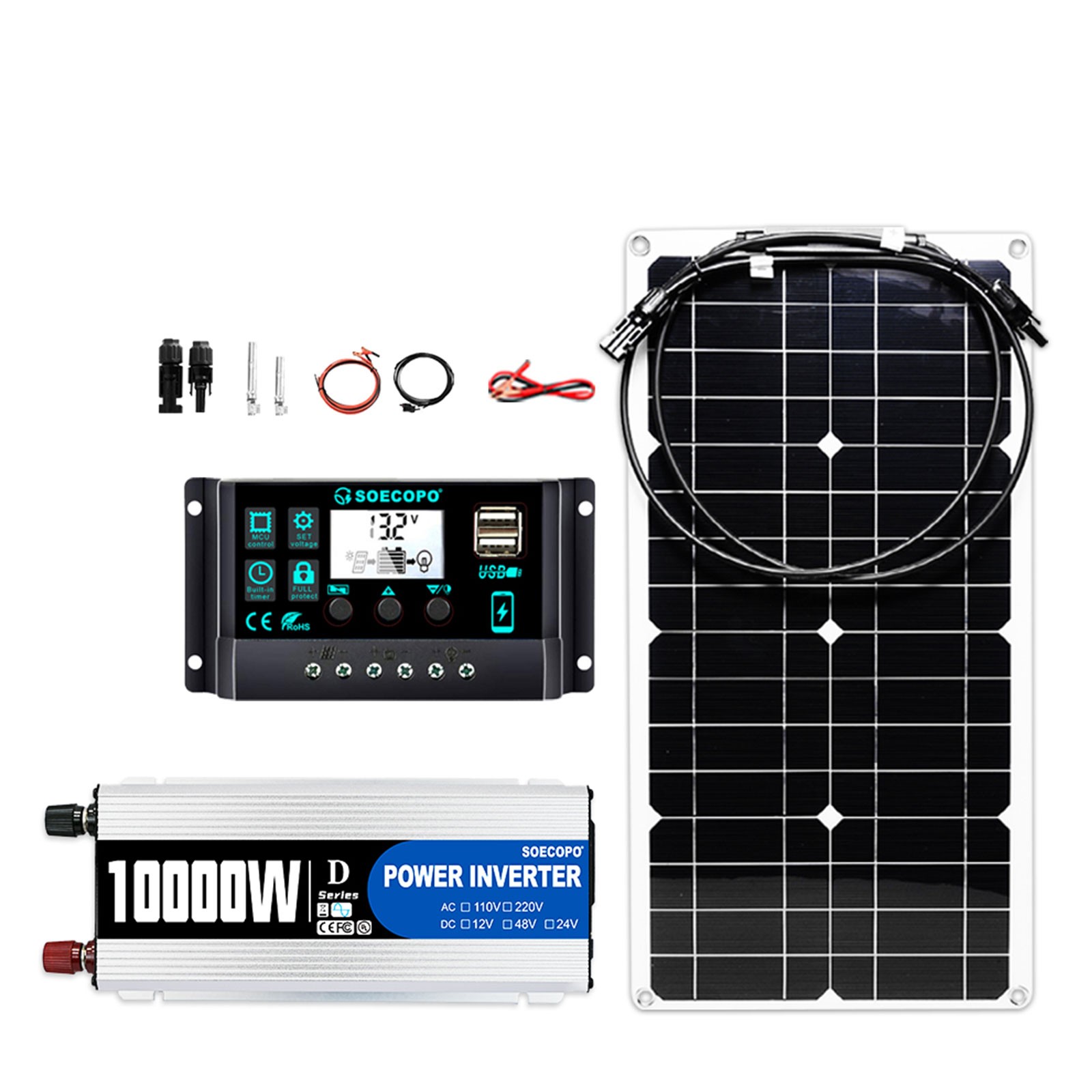 SOECOPO 10000W Solar System Kit, 100A Controller, 12V DC to 110V/220V