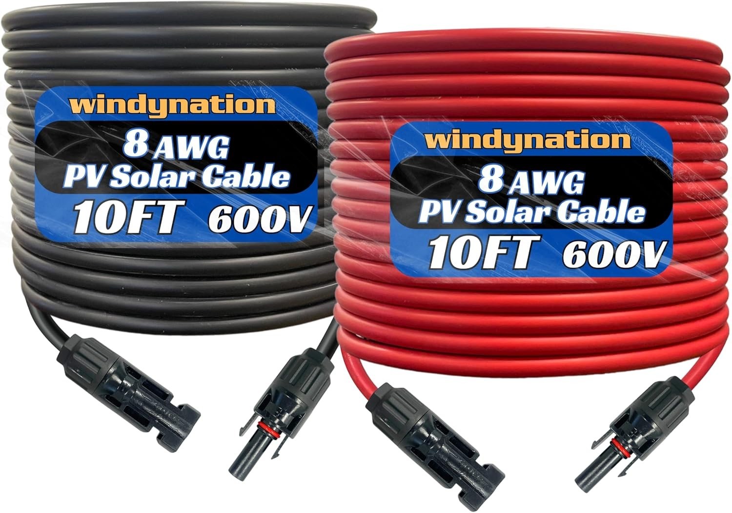 WindyNation 8 AWG 8 Gauge Pair 10 Feet Black + 10 Feet Red PV Photovoltaic Solar