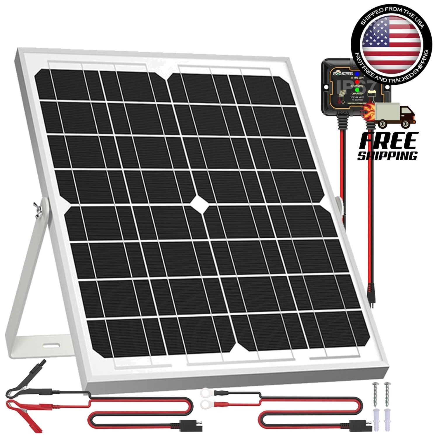 High-Efficiency 20W Solar Panel Trickle Charger with MPPT & Adjustable Mount