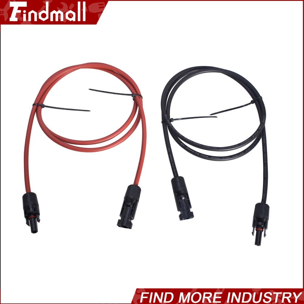 Findmall 1 Pair 5ft 12AWG Black + Red Solar Panel Extension Cable Wire Connector