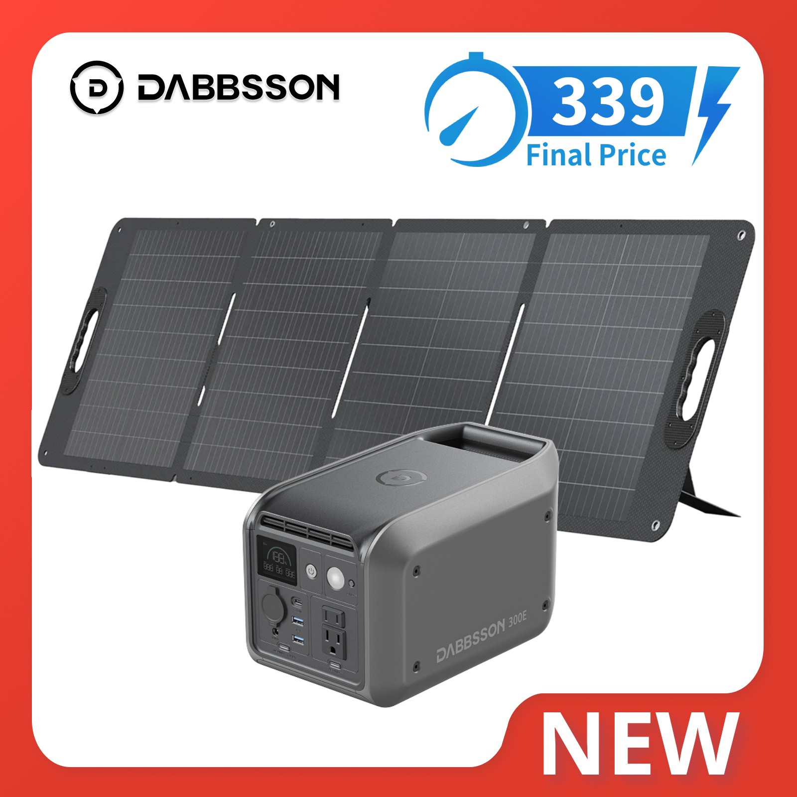Dabbsson 300E Portable Power Station 298Wh 300W Generator LFP w/120W Solar Panel