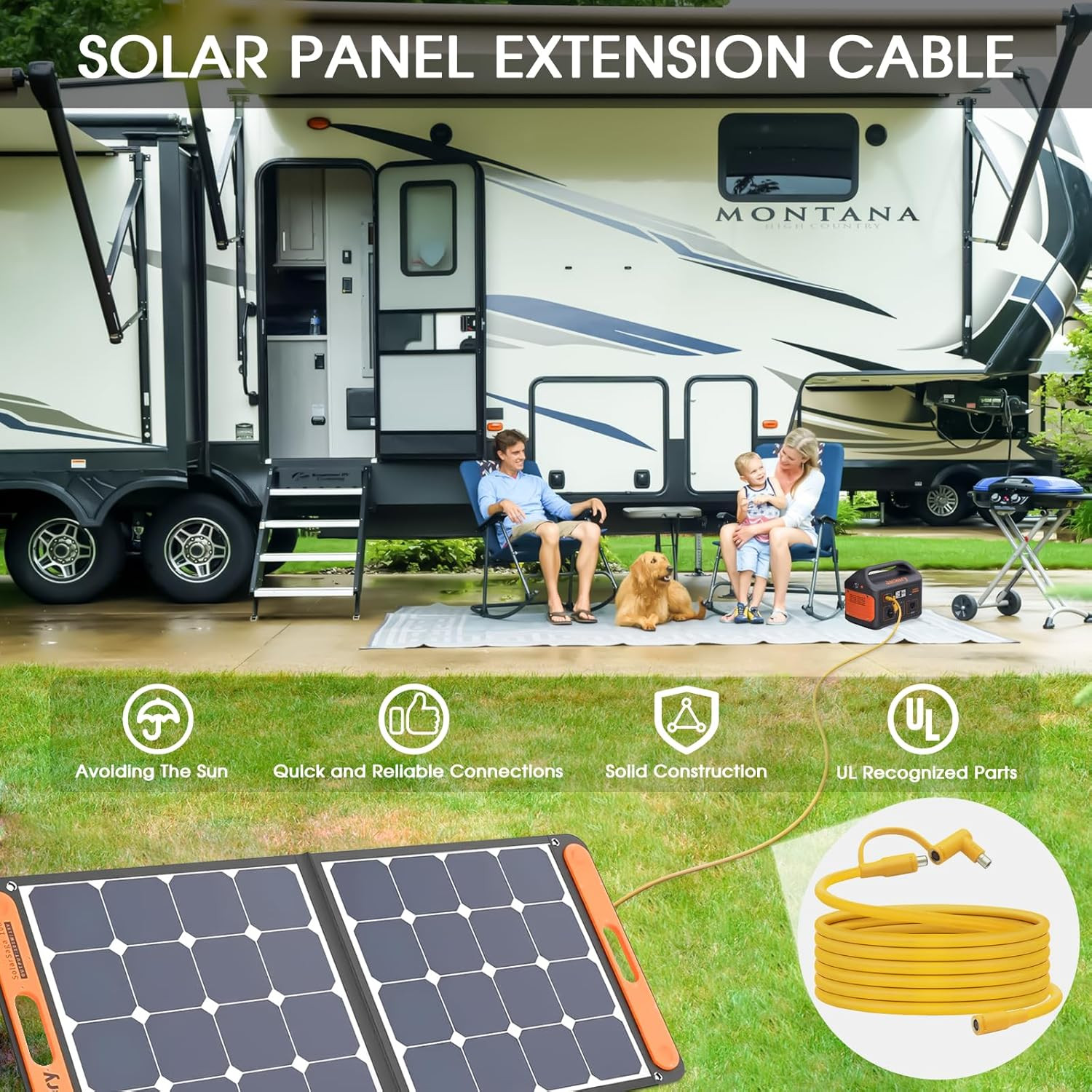 Solar Panel Extension Cable for Jackery 20FT, 14AWG 8Mm DC Connector Compatible