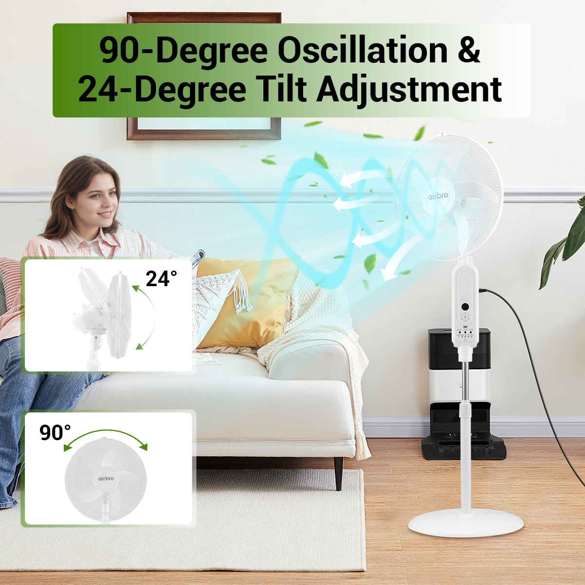 16″ Floor Standing Fan Solar Powered w/ 2PCS Emergency LED Bulbs Remote Outdoor