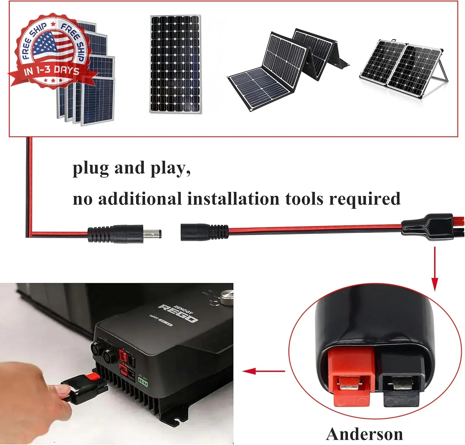 14AWG DC 5521Male/Female Power Plug to an-der-Son Cable 45A Solar Connector to D