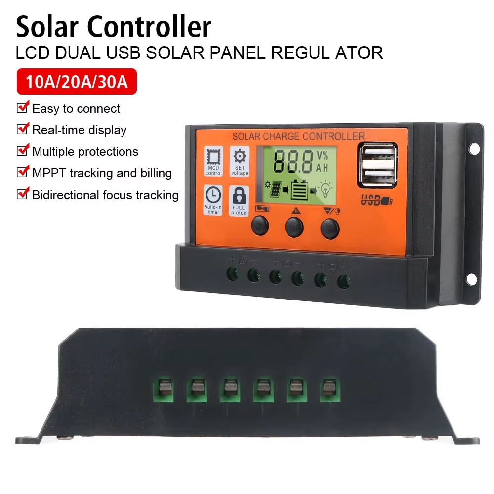 Solar Charge Controller 10A 30A 100A LCD USB 12V 24V Battery Regulator