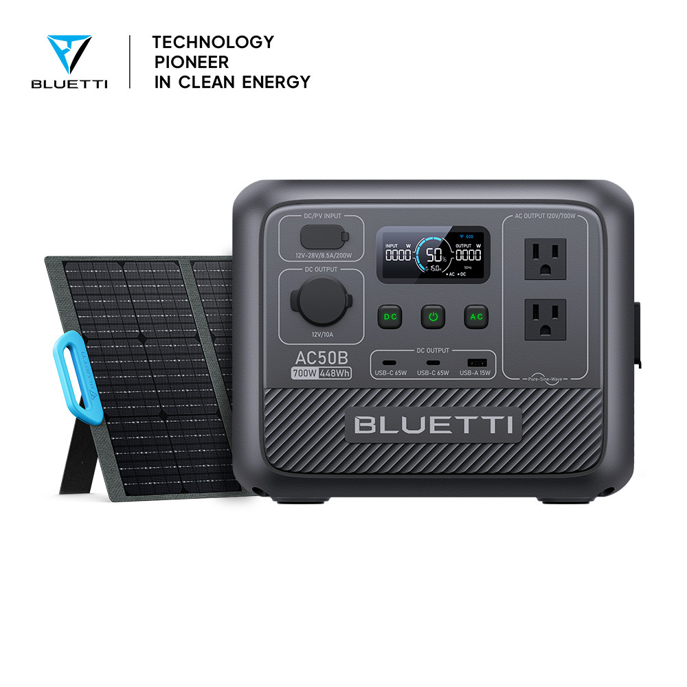 BLUETTI AC50B 700W 448Wh+120W Solar Panel Portable Power Station Camping/Trip