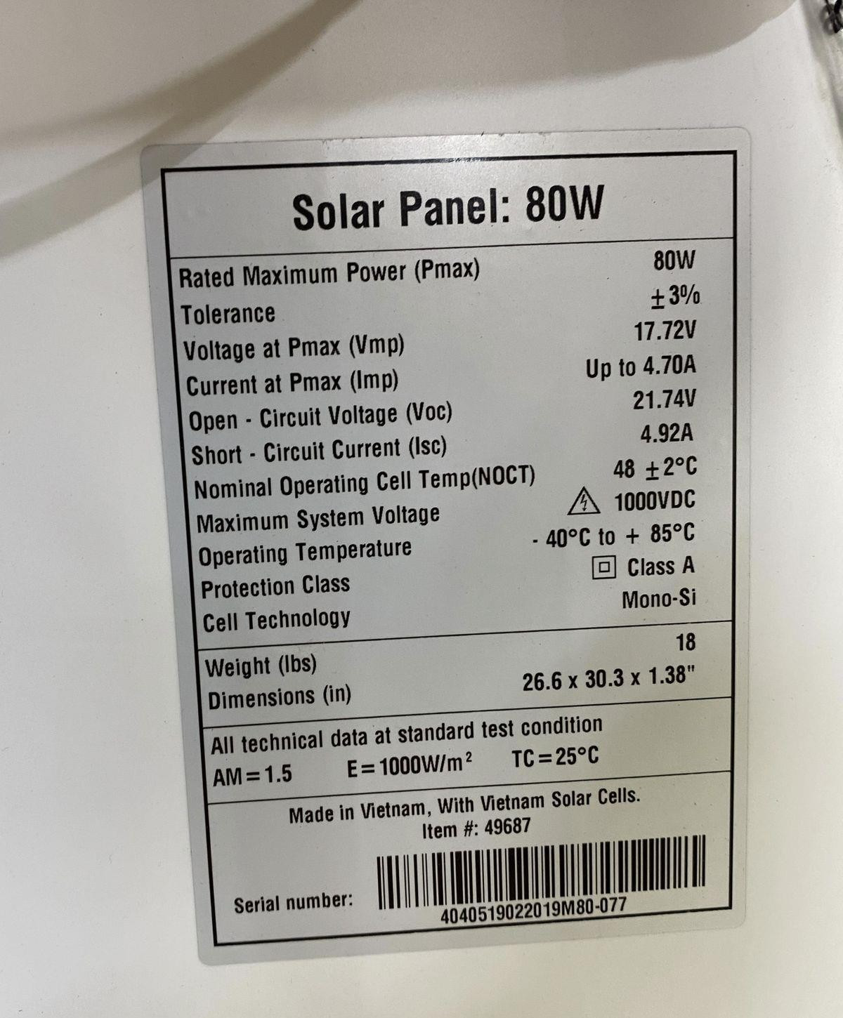Strongway Monocrystalline Solar Panel Kit — 80 Watts