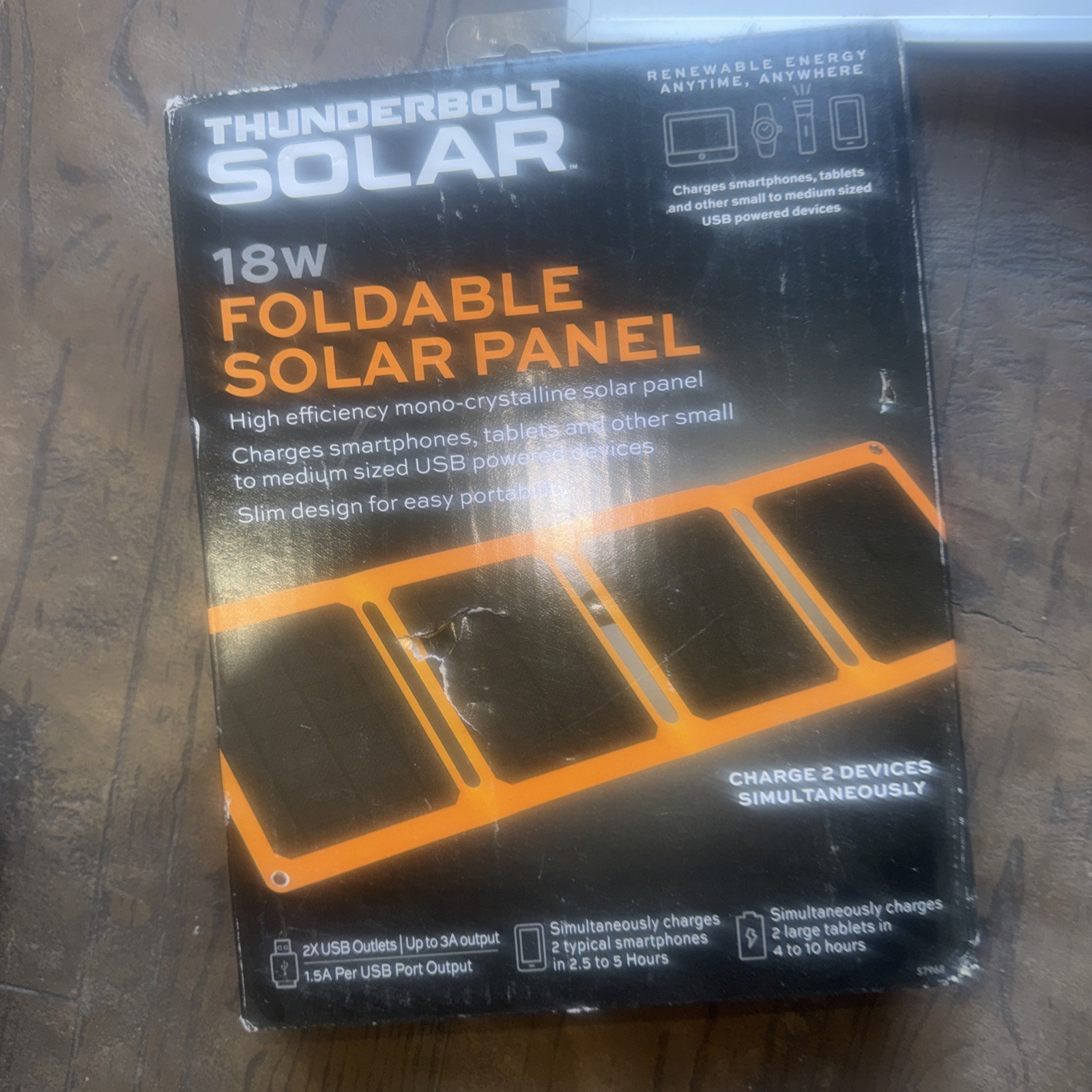 Thunderbolt Solar 57968 18W Foldable Solar Panel Charger Portable for Smartphone