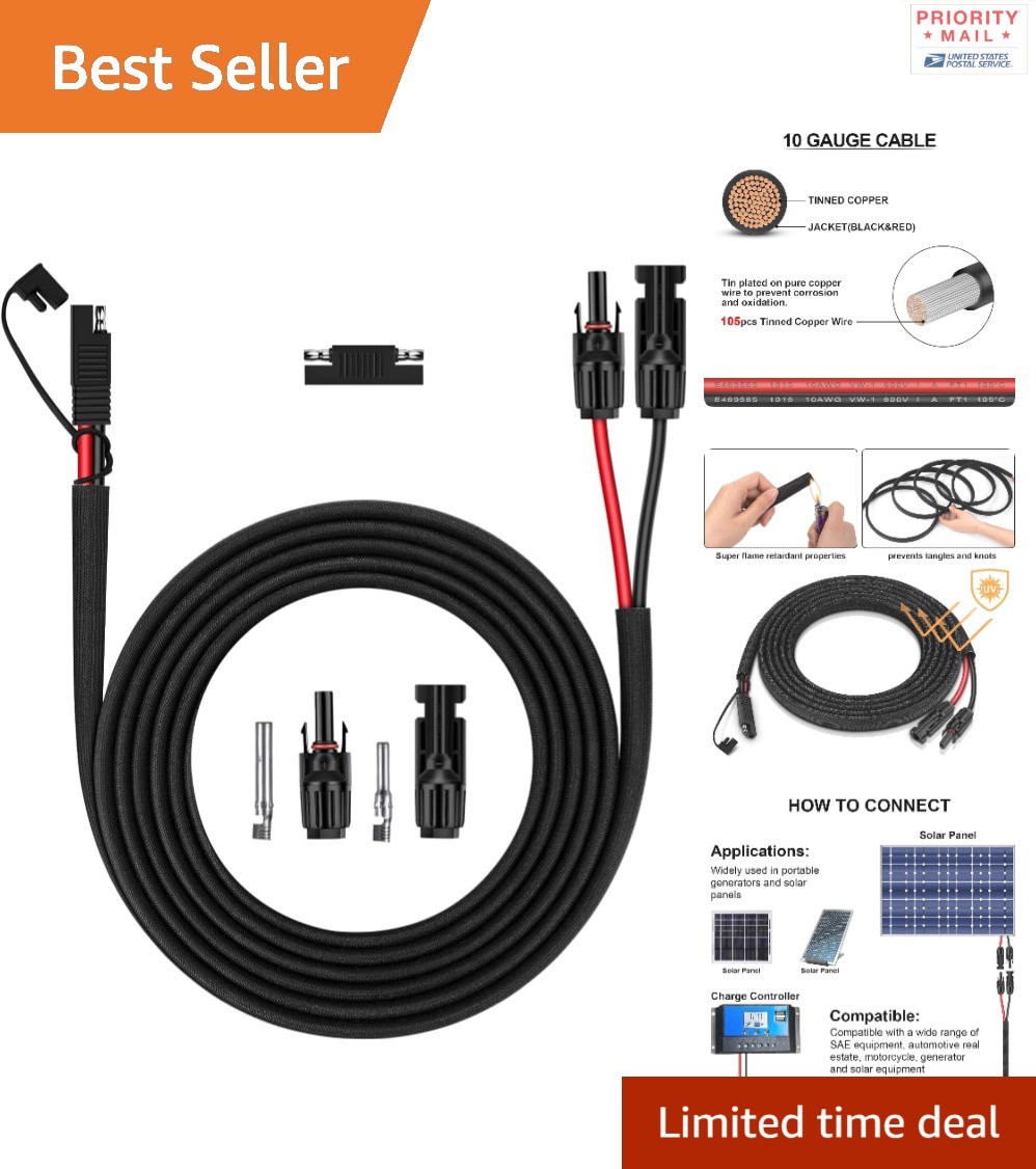 SAE Connector Cable 10AWG for Solar Panel Battery Charger 3.1M Weatherproof