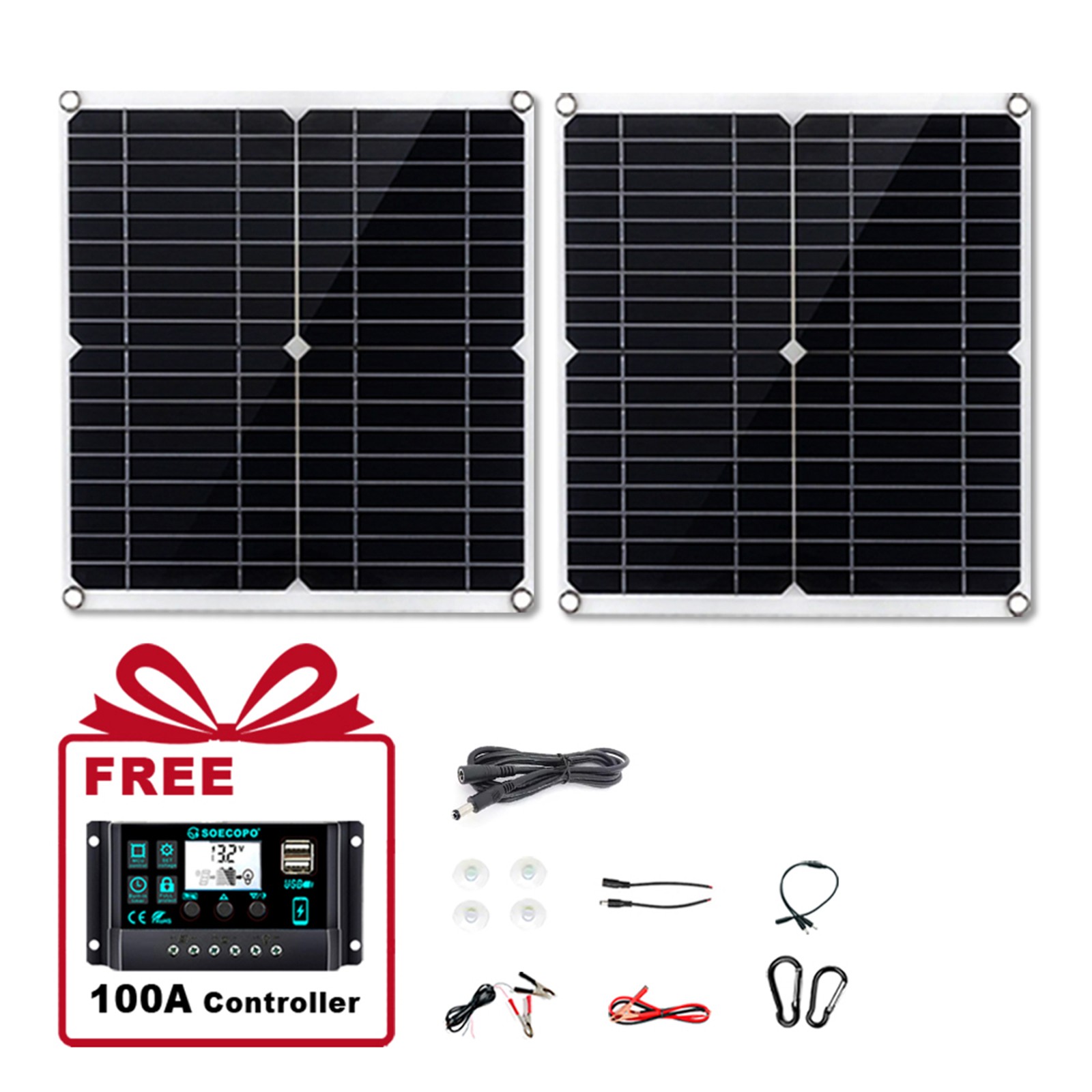 600W Dual Solar Panel Kit – 2 x 300W Portable PV Panels for RV Camping sI