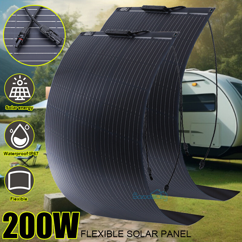 2 x 100W Flexible Solar Panel 12v Portable Power Charge Camping Home RV Battery