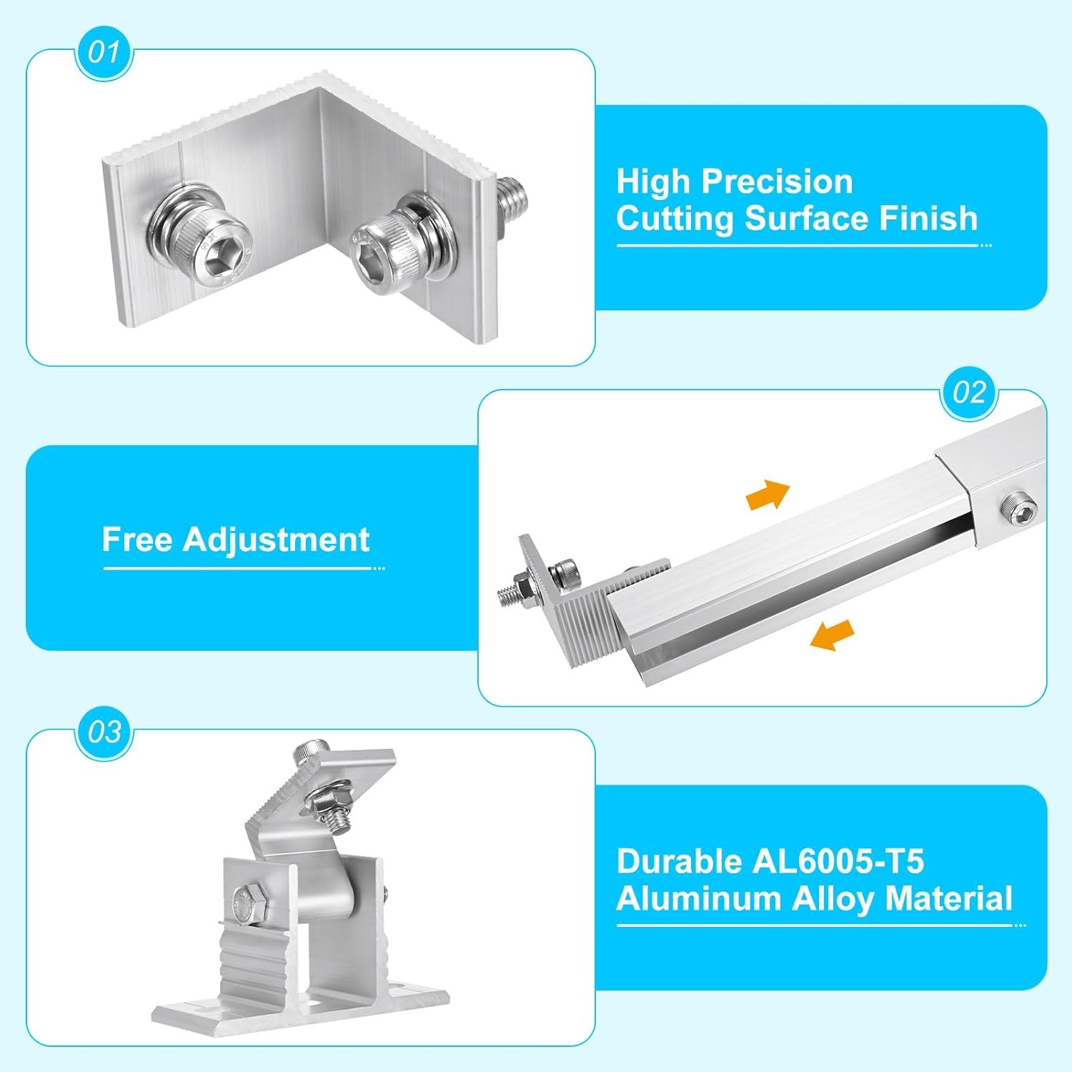 2 Sets Adjustable Solar Panel Tilts Mount Brackets Aluminum Alloy Mounting Brack