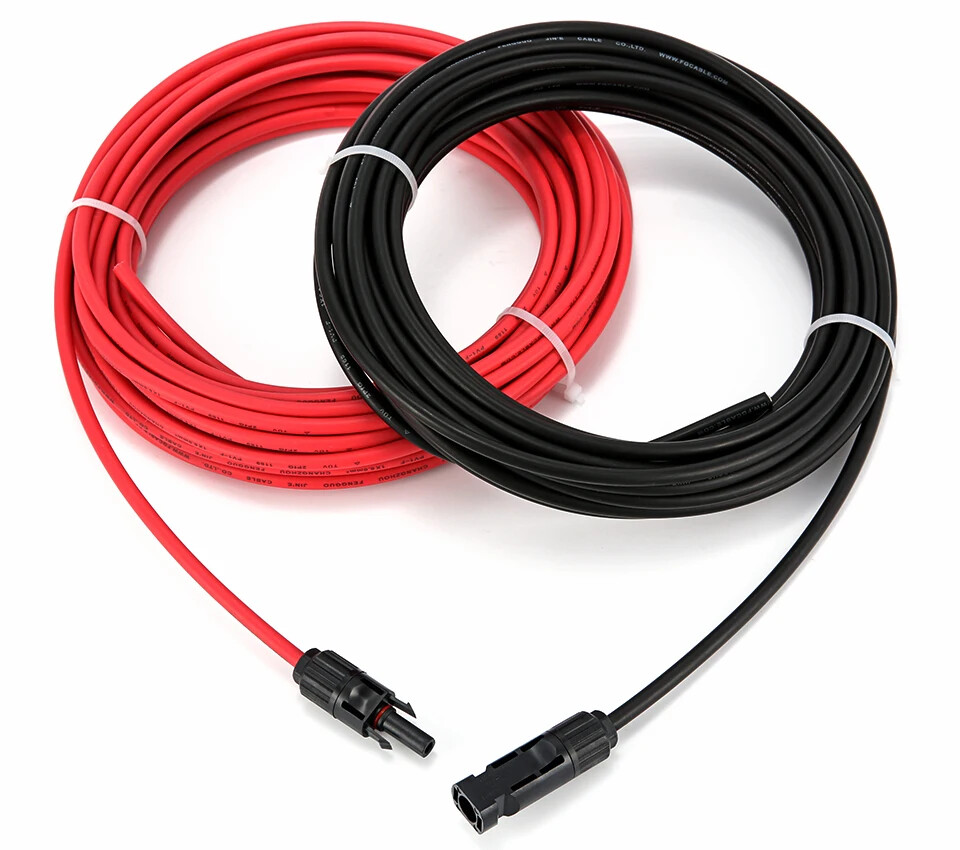 1 Pair PV Cable 2.5/4/6mm² 10-14AWG Black Red Wire with Connector Ends For Solar