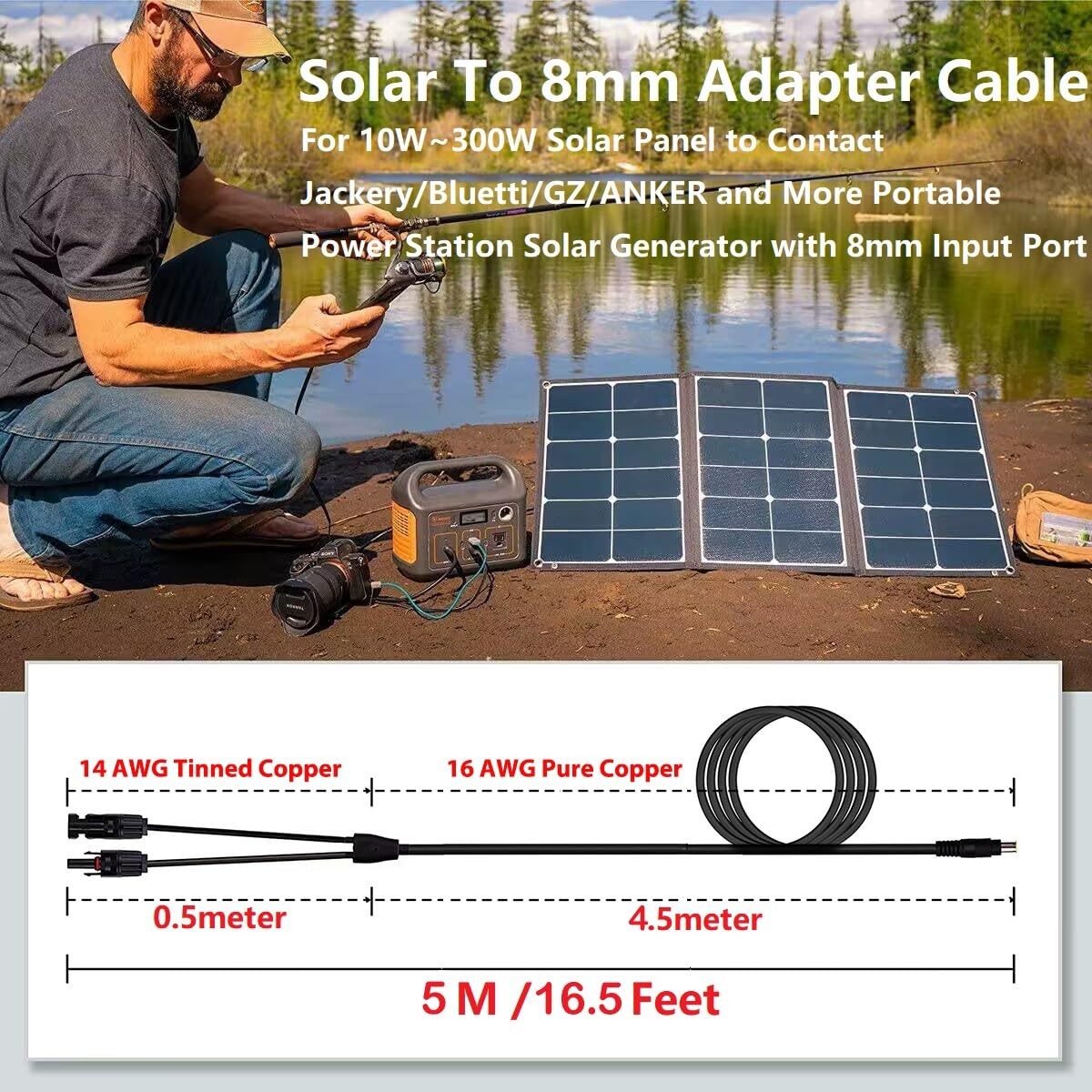 Versatile 16.5FT Solar Connector to 8mm Cable – Ideal for Portable Generators