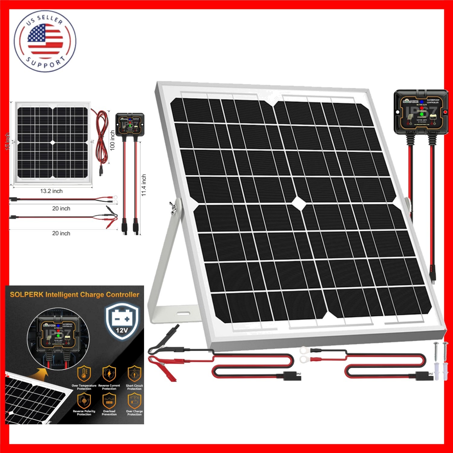 Solar Panel Kit 20W 12V, Waterproof Solar Battery Trickle Charger Maintainer …