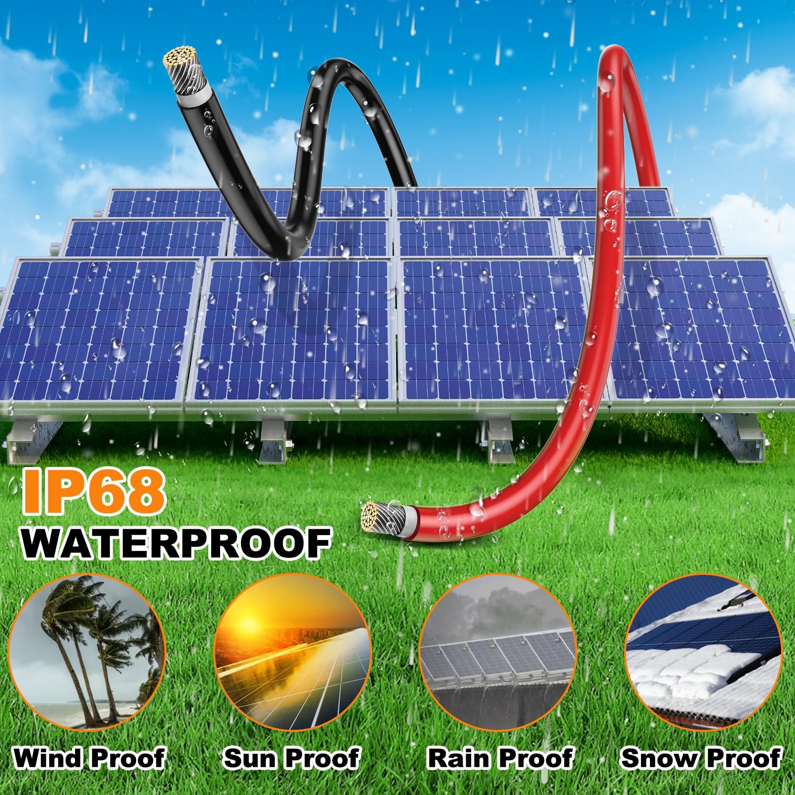 2×50 Feet Solar Panel Wire, 10AWG Solar Wire Tinned Copper 10 Gauge PV Cable,…