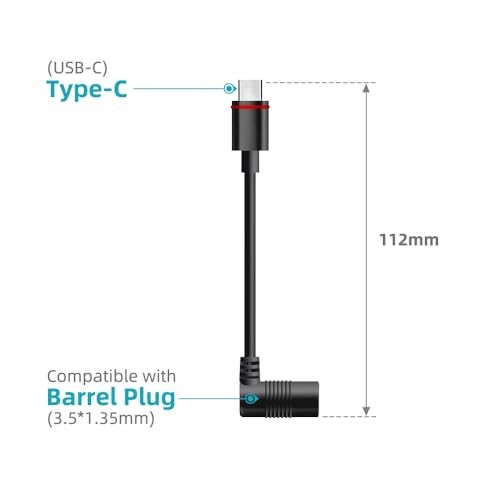 2PCS Barrel Plug to USB-C Adapter for Ring USB C Outdoor Cameras, Barrel Black