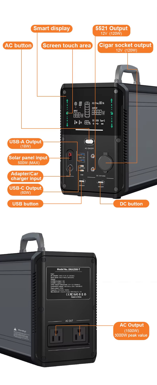 1380Wh 1500W Portable Power Station Solar Generator Lifepo4 Battery Station 1000